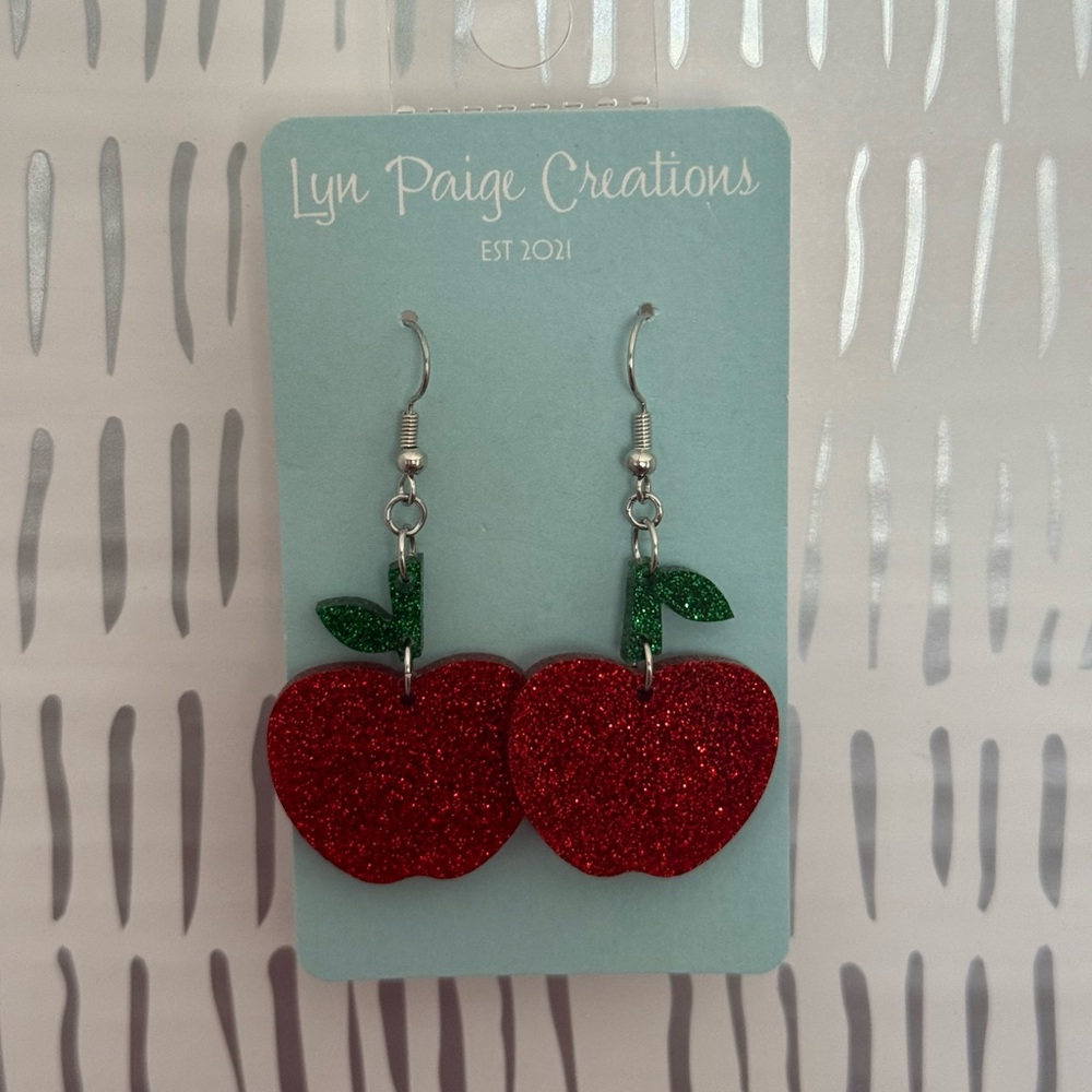 Red Glitter Apple Earrings